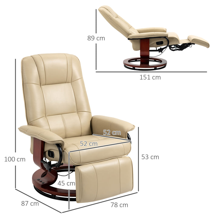 Faux Leather Armchair, with 145° Reclining Back and Footrest - Cream