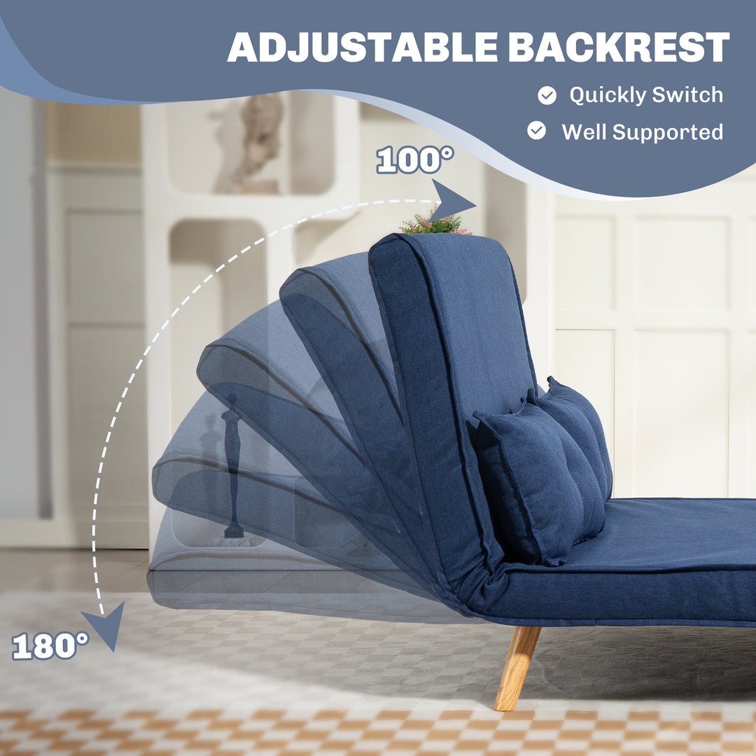 Two-Seater Linen-Look Sofa Bed - Dark Blue