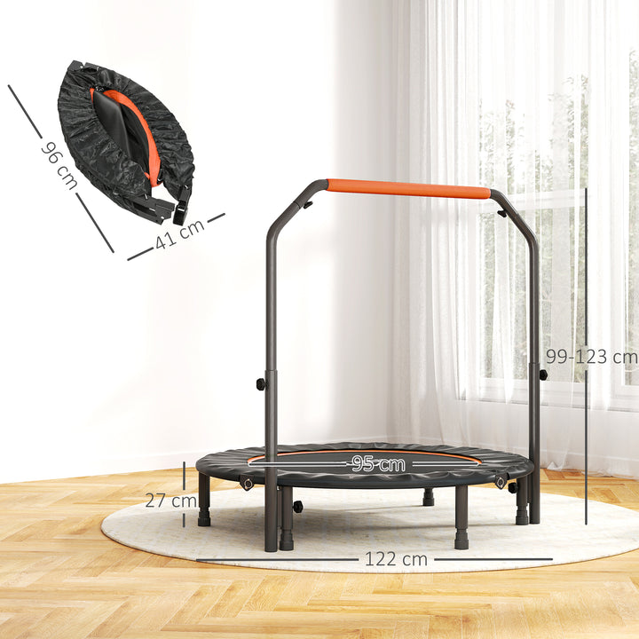 48" Foldable Mini Fitness Trampoline, with Adjustable Foam Handle, Orange
