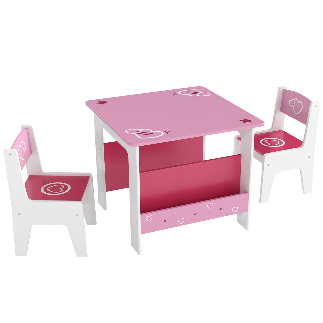 3 Pieces Kids Table and Chair Set, Toddler Activity Table with Bookshelves, for Living Room, Nursery, Playroom