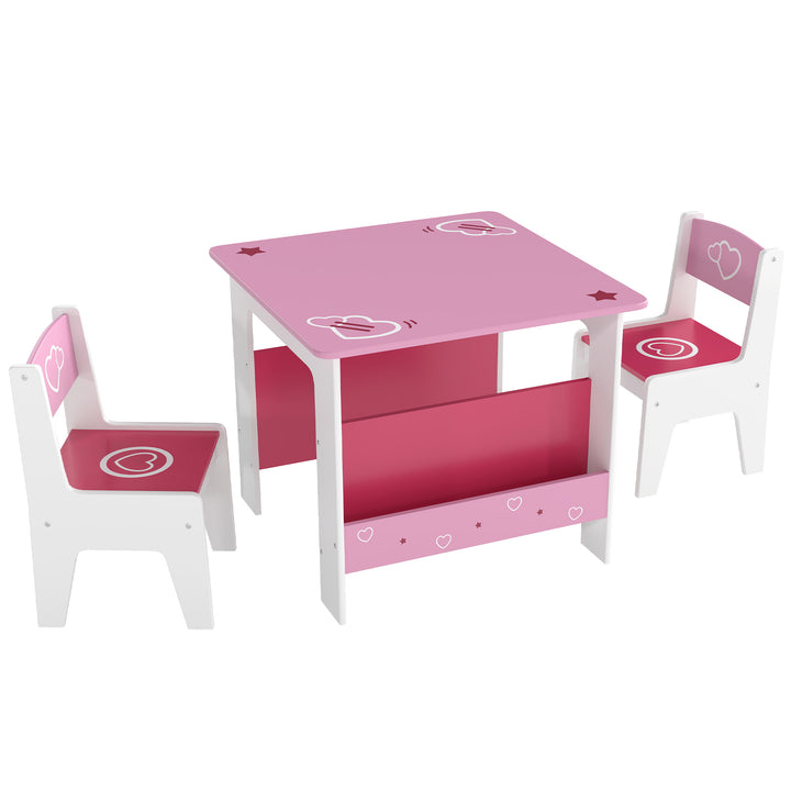 3 Pieces Kids Table and Chair Set, Toddler Activity Table with Bookshelves, for Living Room, Nursery, Playroom