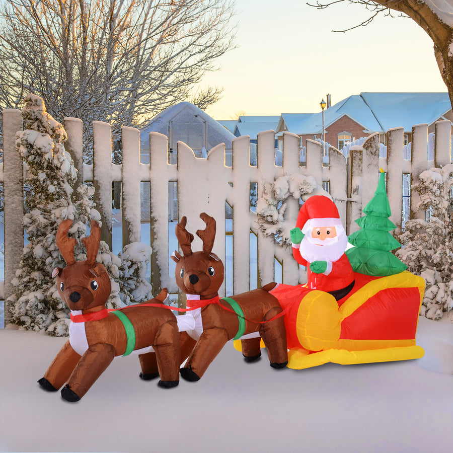 Large Self-inflating Inflatable Xmas Santa Claus Sledge Sleigh w/Reindeer LED Outdoor Blow Up Christmas Decoration