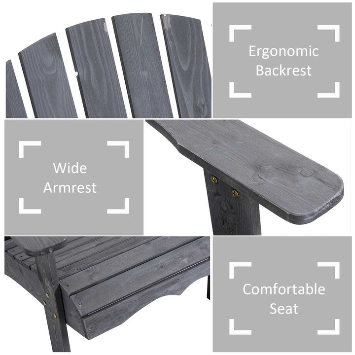 Wooden Outdoor Double Adirondack Chairs Loveseat w/ Centre Table and Umbrella Hole, Garden Patio Furniture for Lounging and Relaxing, Dark Grey