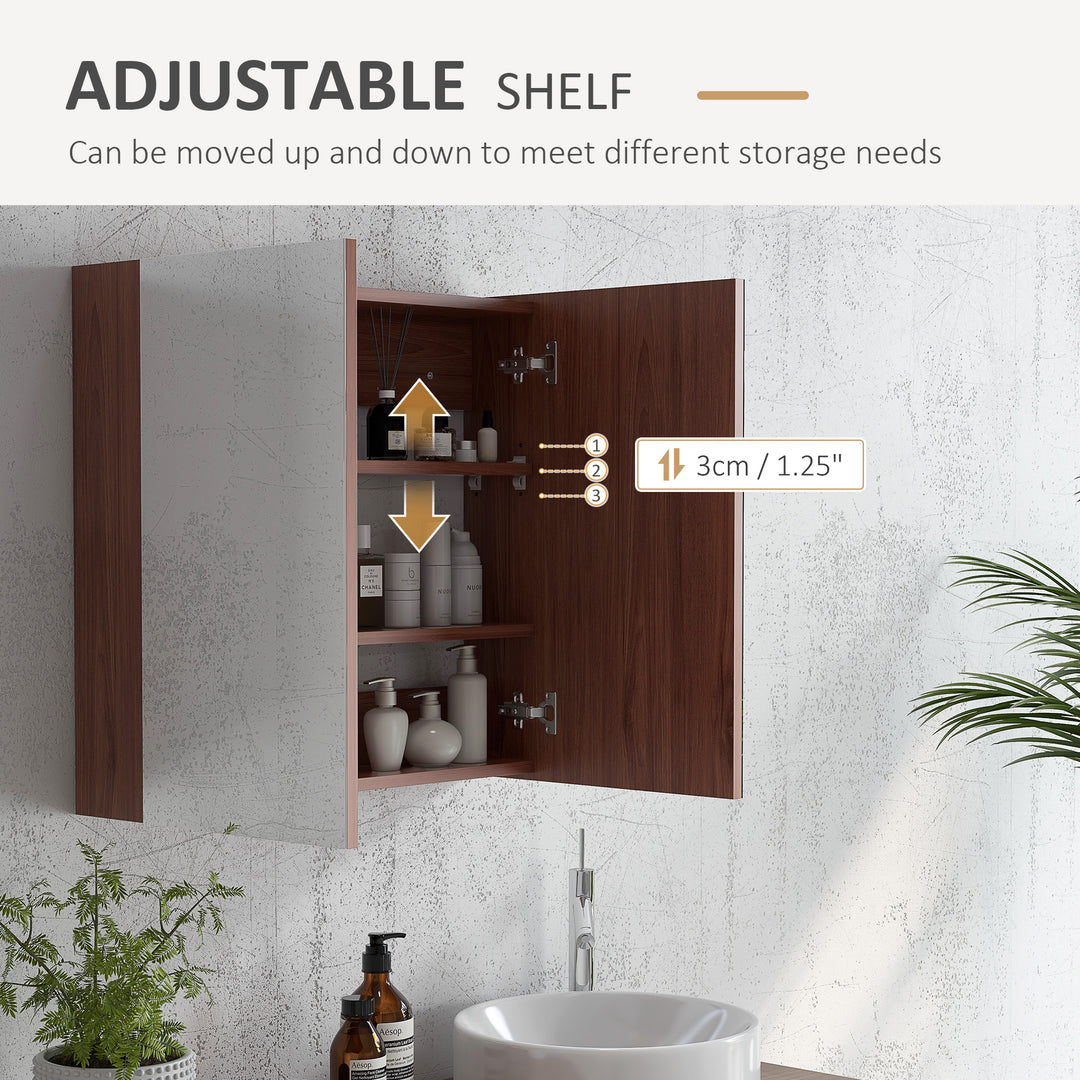 Double Door Bathroom Mirror Cabinet, Wall Mounted Bathroom Storage Cabinet, Soft Closing, 63L x 60Hcm