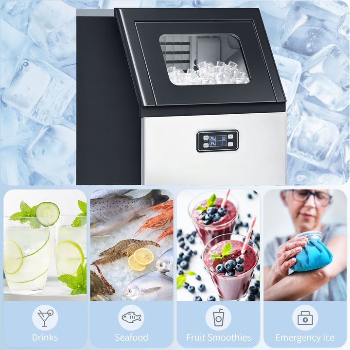 Commercial Ice Maker Machine, Freestanding Stainless Steel Ice Machine with Self-Cleaning, LCD Display, 45kg/24 Hours and 11kg Storage for Home, Office, Bar, Restaurant