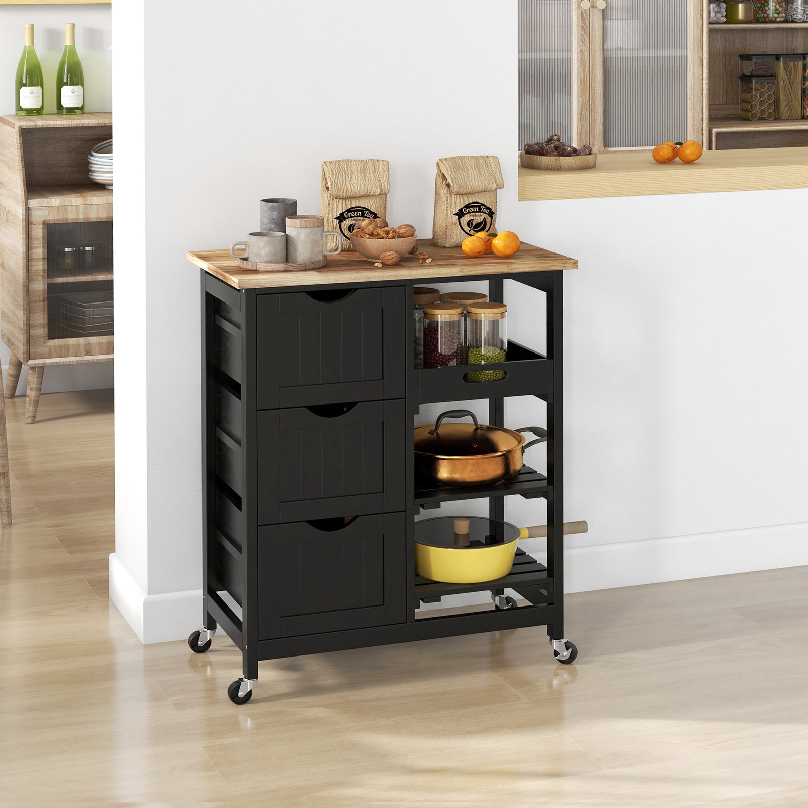 Rolling Kitchen Island Cart, Bar Serving Cart, Compact Trolley on Whee