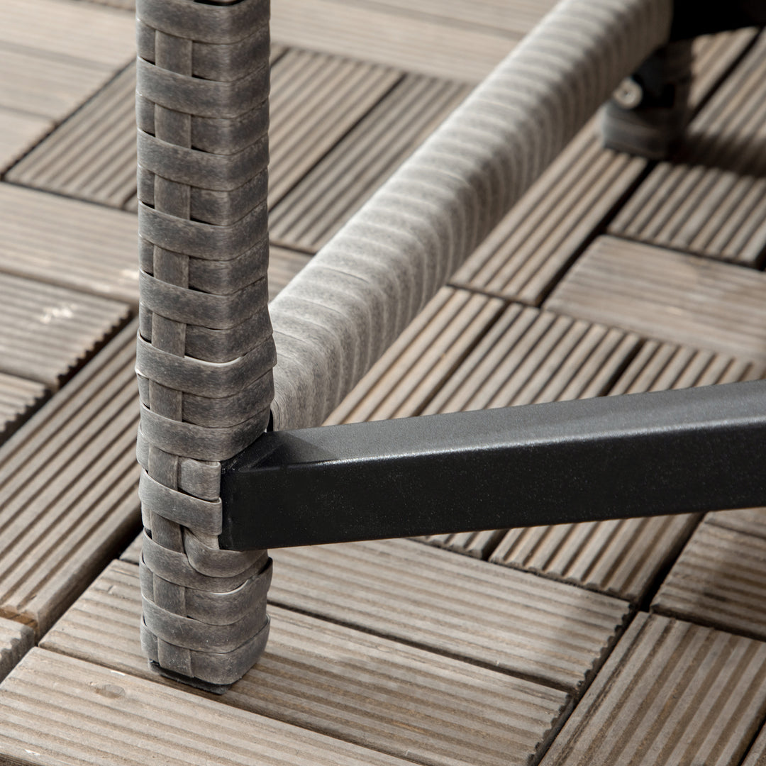 Outdoor Coffee Table, Garden PE Rattan Side Table with Plastic Board Under the Full Woven Table Top and X-Shape Frame for Patio, Balcony, Mixed Grey