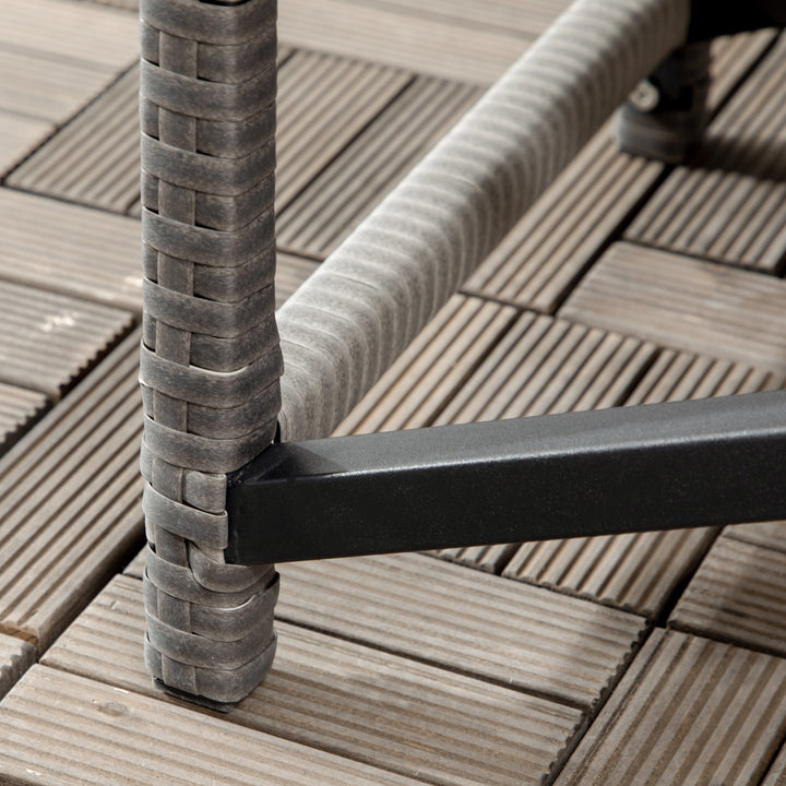 Outdoor Coffee Table, Garden PE Rattan Side Table with Plastic Board Under the Full Woven Table Top and X-Shape Frame for Patio, Balcony, Mixed Grey
