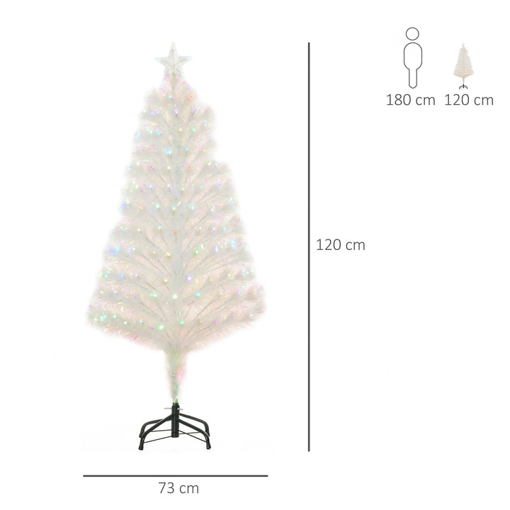 HOMCOM 4 Feet Prelit Artificial Christmas Tree with Fiber Optic LED Light, Holiday Home Xmas Decoration, White | Aosom UK