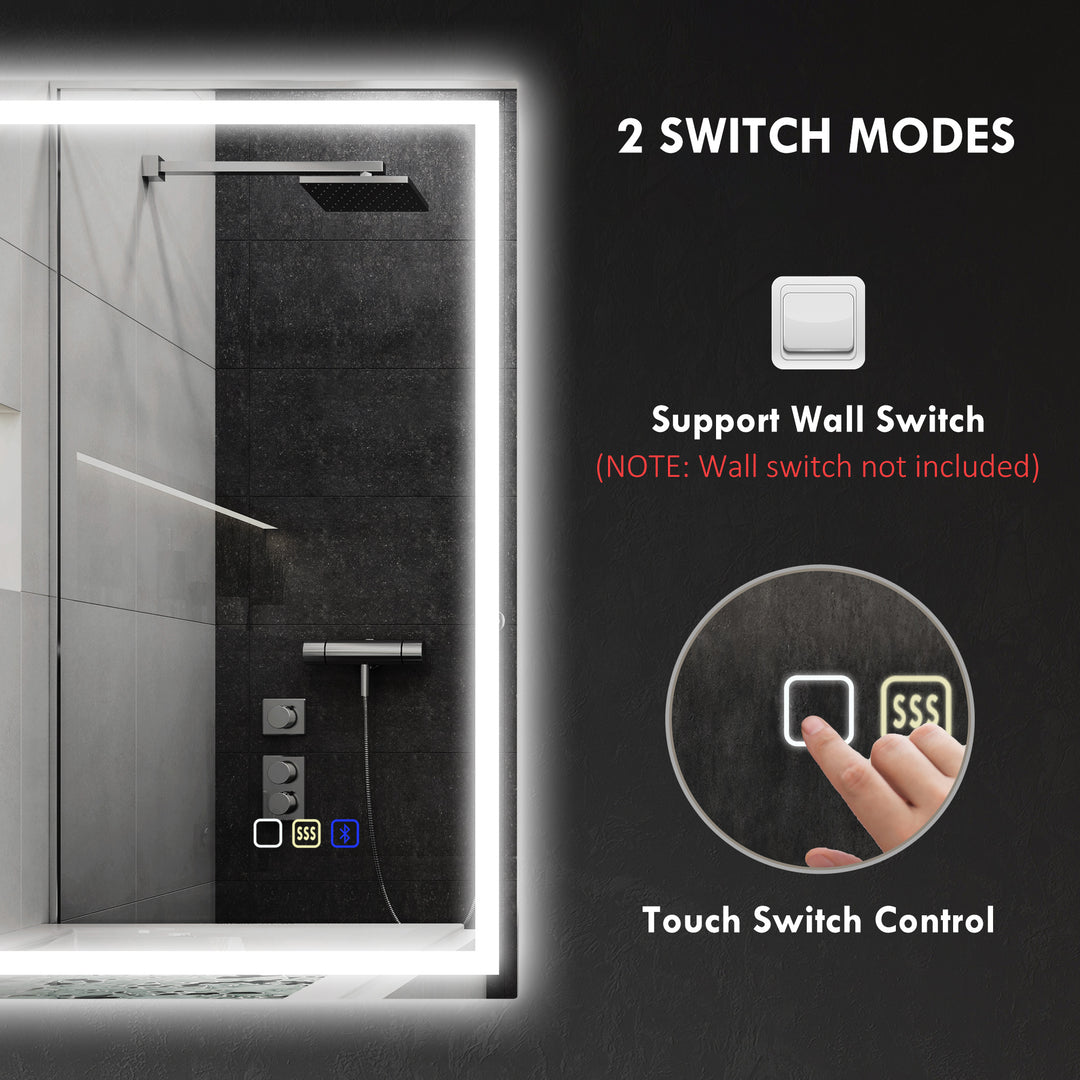 50 x 70 cm Anti-Fog LED Bathroom Mirror, with Bluetooth - Silver Tone