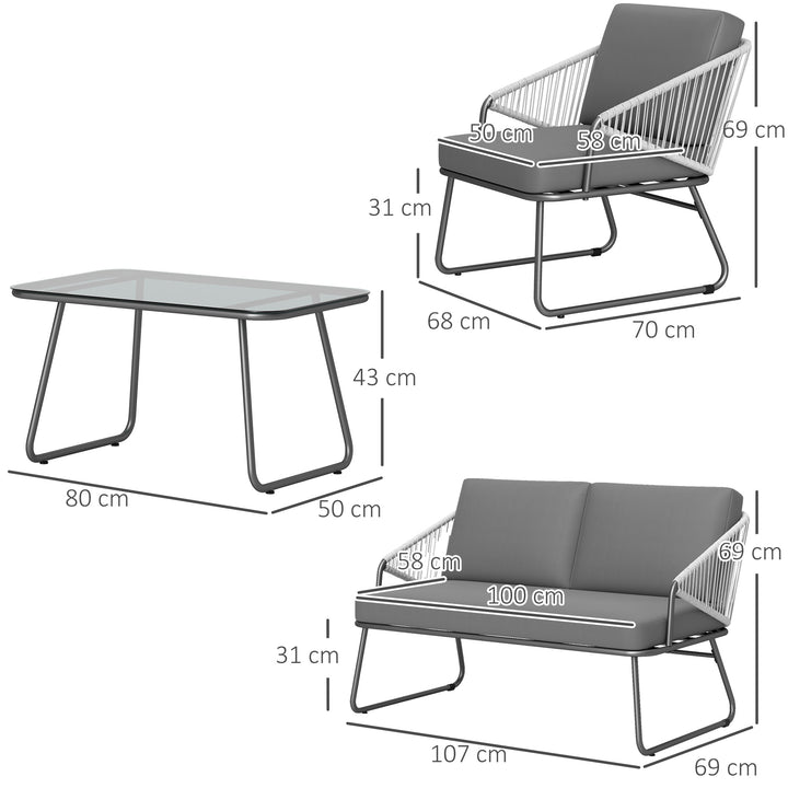 Four-Piece Rattan Strong Panel Outdoor Sofa Set - Grey