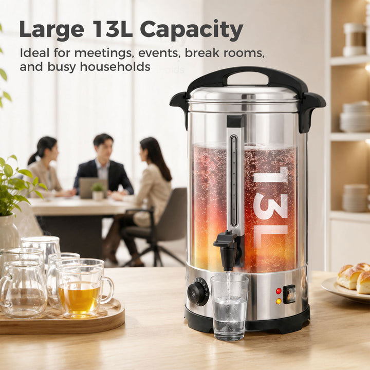 13L Catering Urn, 2500W Stainless Steel Hot Water Boiler Dispenser wit