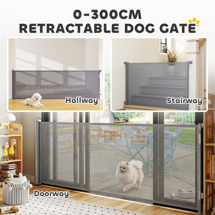 Retractable Dog Gate, Extends to 300 cm Wide &amp; 104 cm Tall, Mesh Pet G