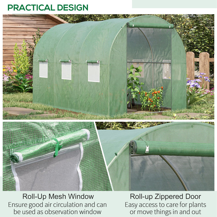 MCL Walk-in Polytunnel Greenhouse, Outdoor Garden Tunnel Greenhouse Tent with Zipped Roll-Up Door and 6 Mesh Windows, 3 x 2M
