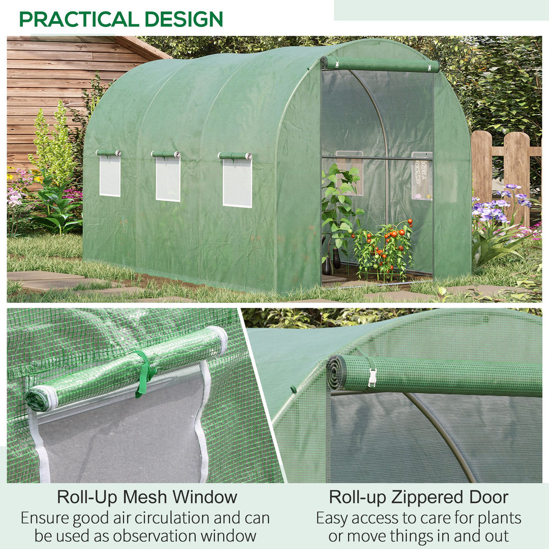 Walk-in Polytunnel Greenhouse, Outdoor Garden Tunnel Greenhouse Tent with Zipped Roll-Up Door and 6 Mesh Windows, 3 x 2M