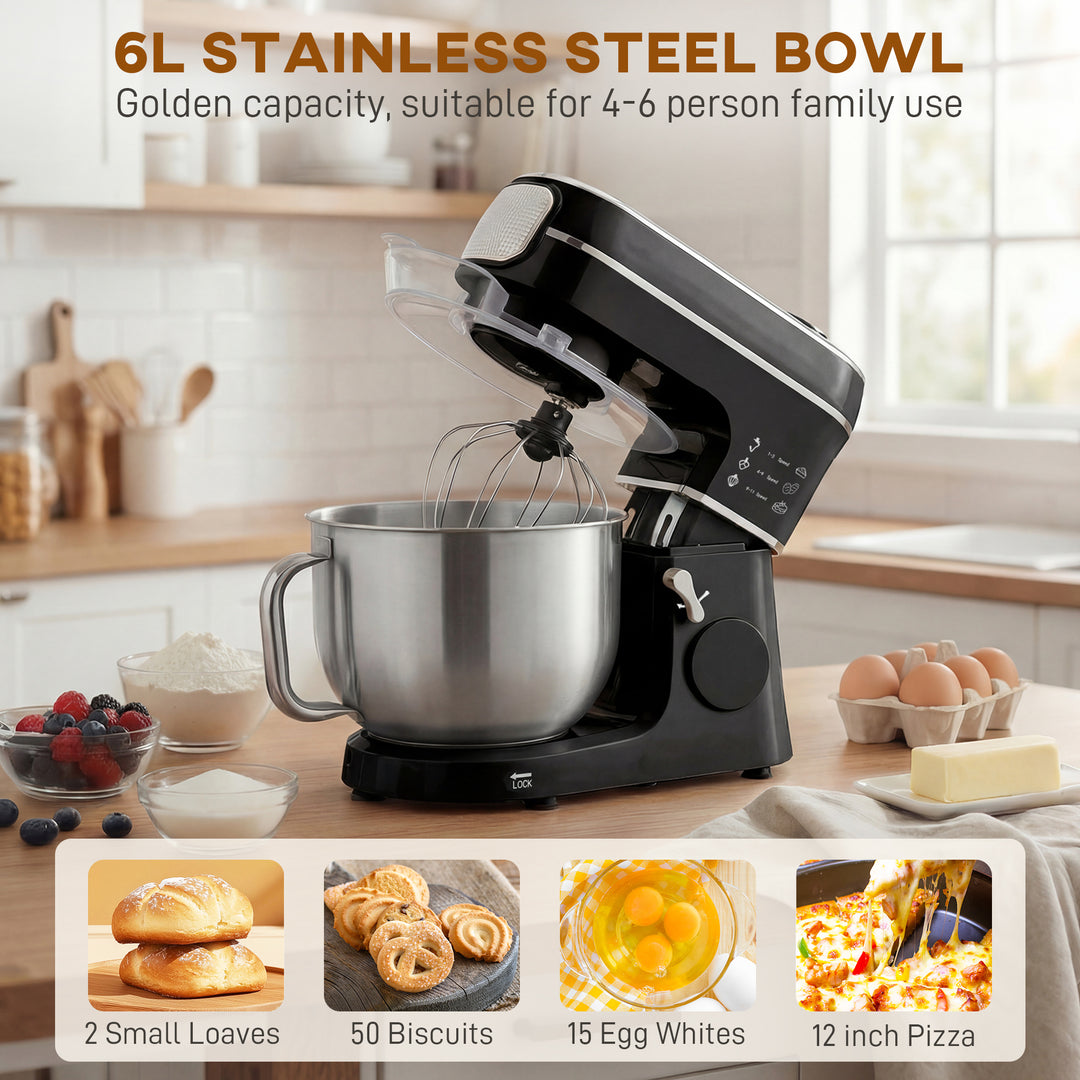 Stand Mixer, 6L 1400W Tilt-Head Food Mixer with 11 Speeds, Pulse &amp; Fer