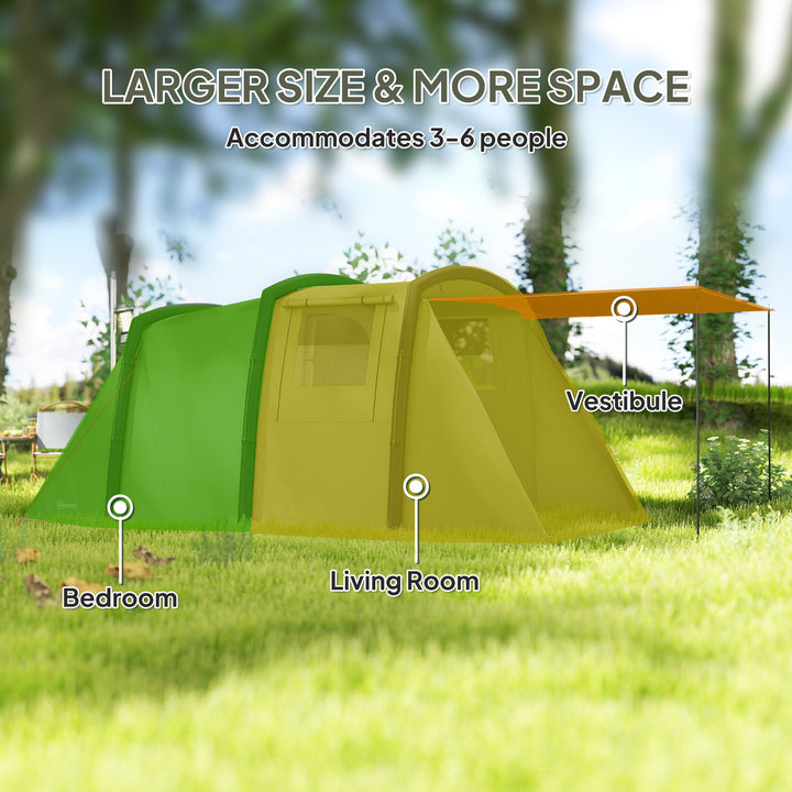 Inflatable 3-4 Man Tunnel Tent w/ Air Pump, Living Area & Vestibule, Waterproof Family Camping Air Tent w/ Sewn In Groundsheet & Removable Footprint for Camping, Hiking, Olive Green