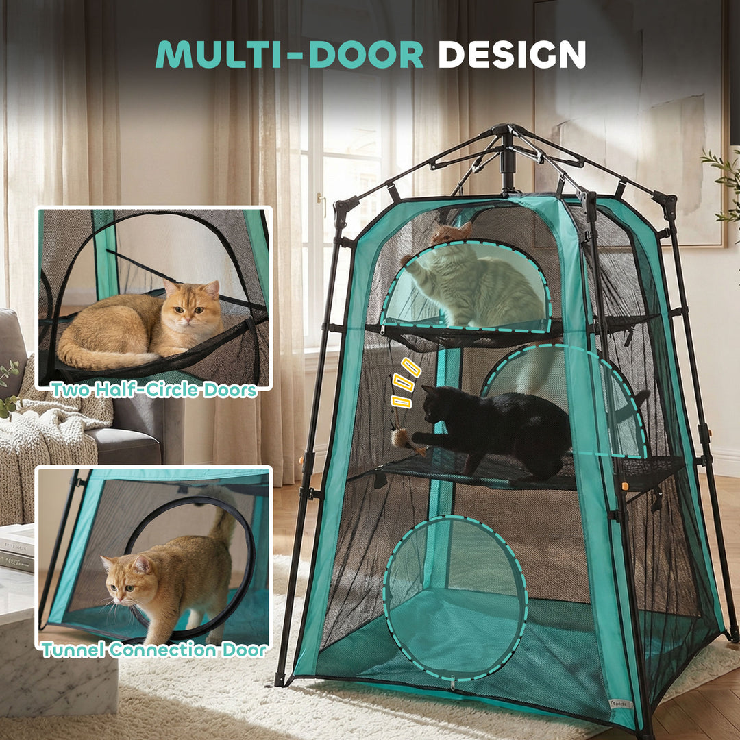 Cat Tent, 3-Tier Portable Pet Tent for Indoor Outdoor, Cat House with 