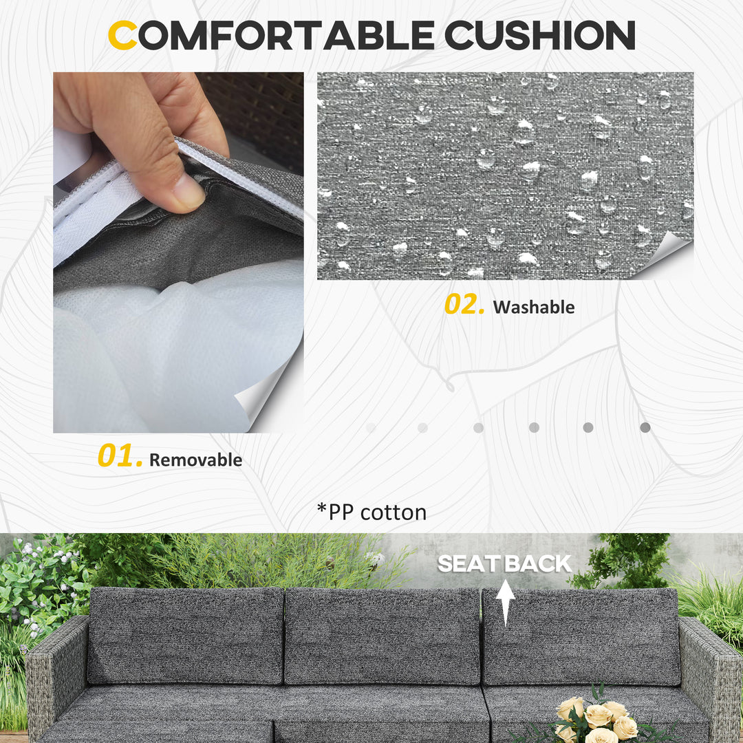 5-Piece Rattan Patio Furniture Set with Corner Sofa, Footstools, Coffee Table, for Poolside, Dark Grey