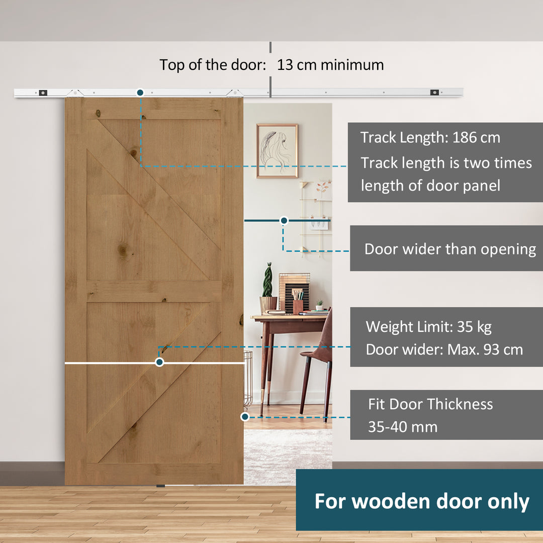 HOMCOM Modern Sliding Barn Door Closet Hardware Track Kit Track System Unit for Single Wooden Door 6FT /1860mm by HOMCOM | Aosom UK