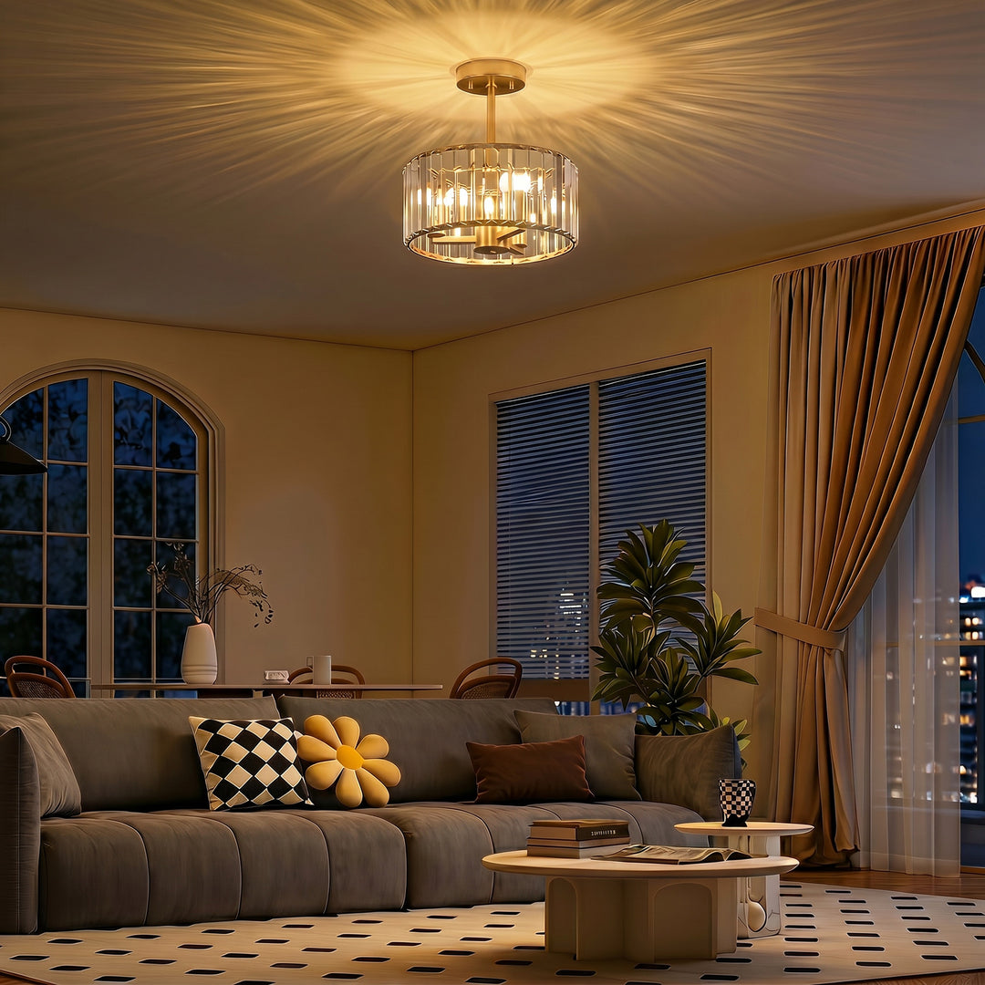 Semi Flush Mount Modern Crystal Chandelier Ceiling Light, Crystal Ceil