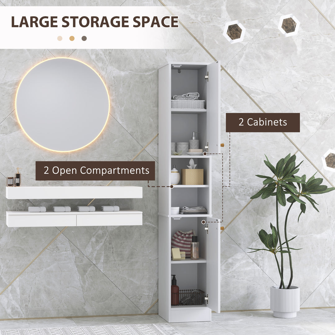 Tall Bathroom Storage Cabinet with Doors, Slim Bathroom Storage Unit with Adjustable Shelves, Freestanding Bathroom Storage Unit, White