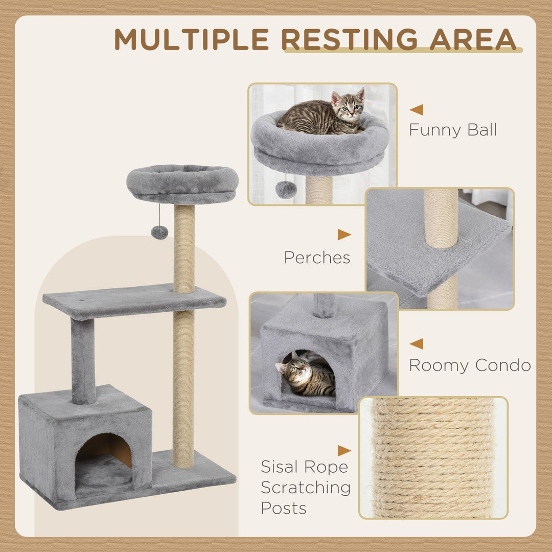 MCL 96cm Cat Tree for Indoor Cats Condo Sisal Scratching Post Cat Tower Kitten Play House Dangling Ball Activity Center Furniture Grey