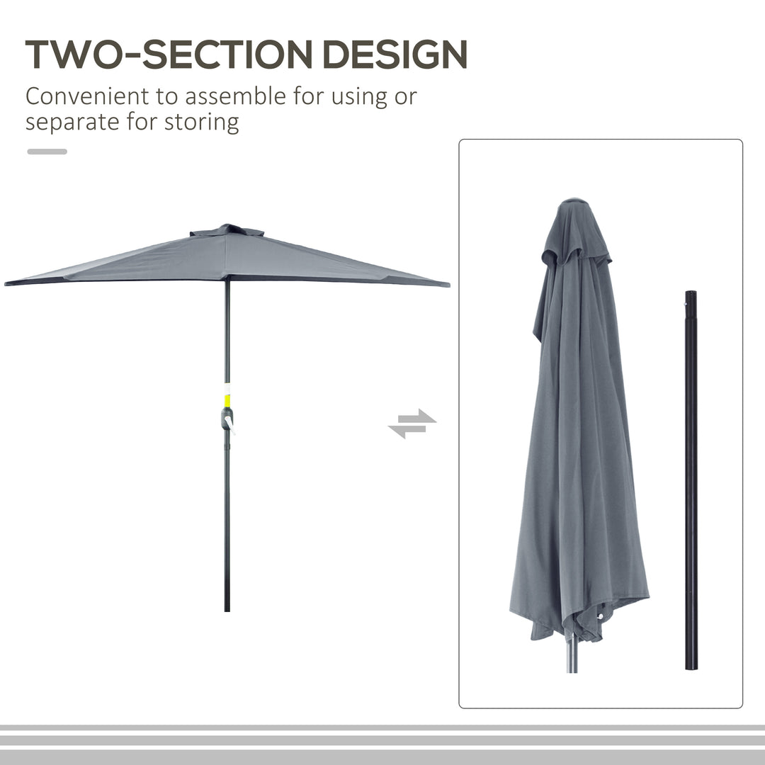 MCL 2.7m Garden Half Parasol, Outdoor Balcony Umbrella with 5 Steel Ribs, Patio Sun Shade, Grey