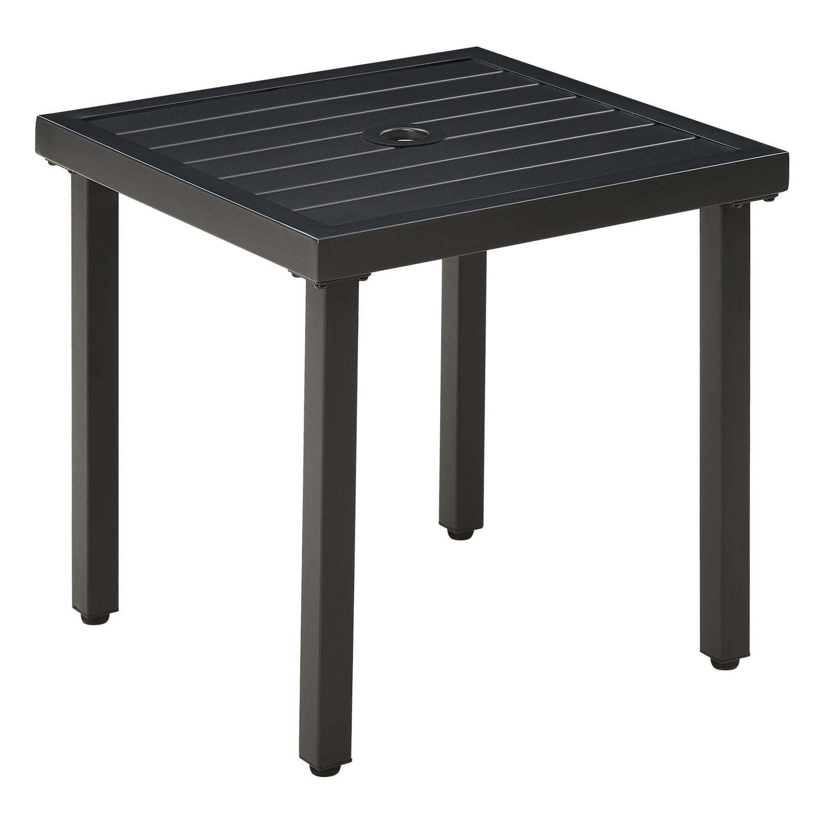 Garden Side Table End Table Patio Coffee Table with Umbrella Hole, Steel Frame for Balcony, Black