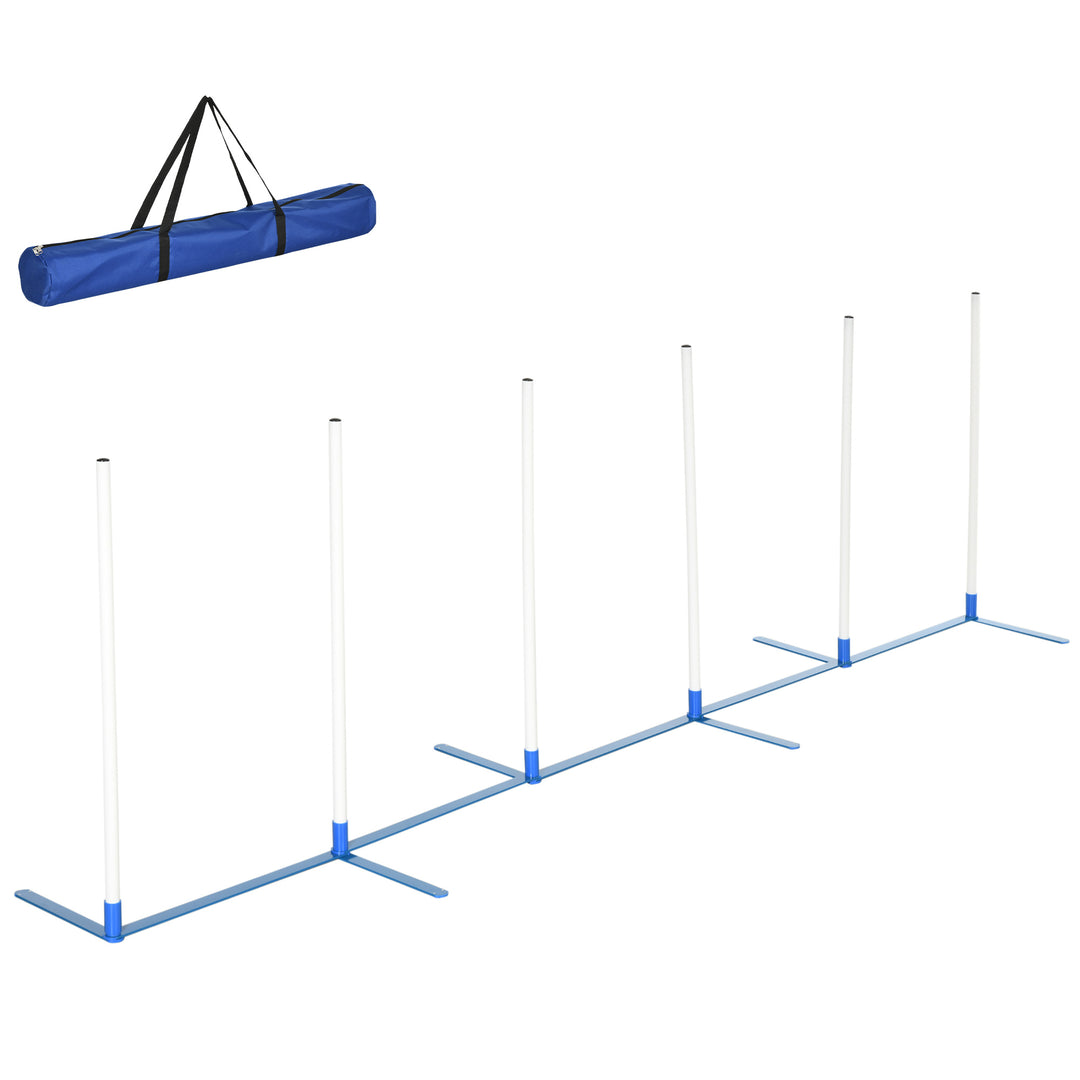 Dog Agility Equipment Training Adjustable Obstacle Course Set with 6 Weaves Poles Storage Bag for Pet Outdoor Games Exercise