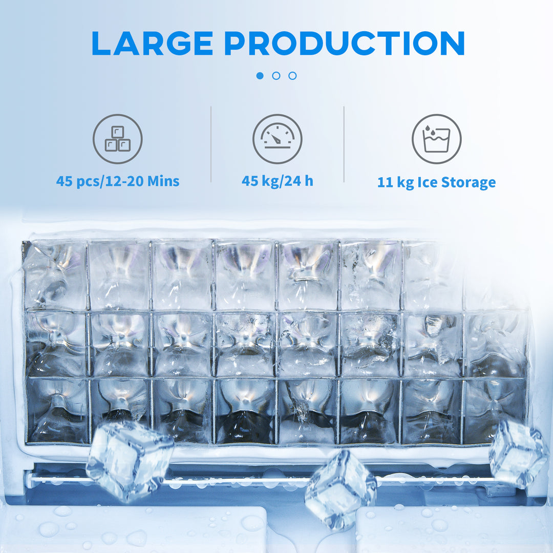 Commercial Ice Maker Machine, Freestanding Stainless Steel Ice Machine with Self-Cleaning, LCD Display, 45kg/24 Hours and 11kg Storage for Home, Office, Bar, Restaurant