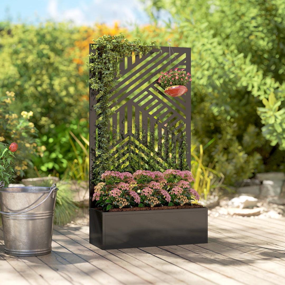 Metal Garden Bed for Garden with Trellis, Raised Garden Bed with Priva