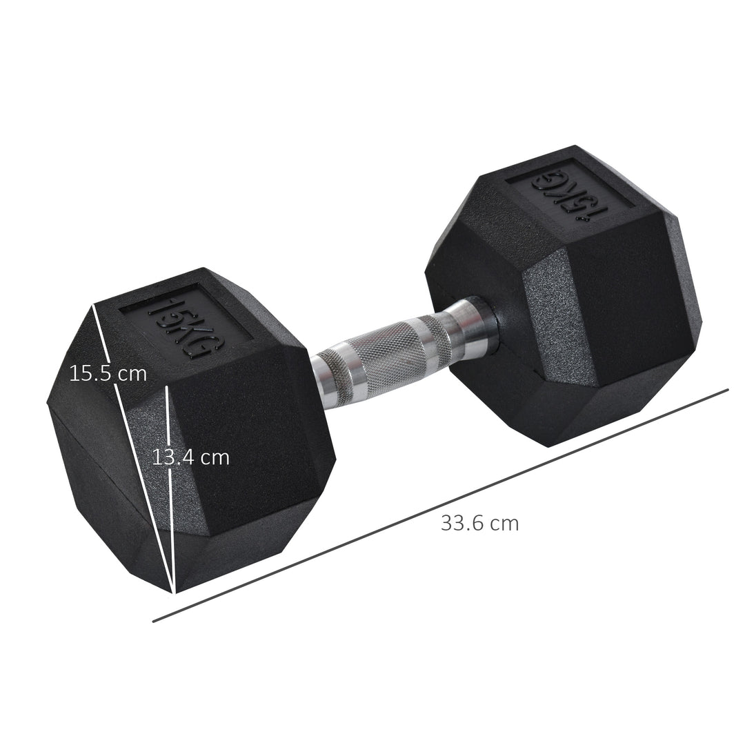 MCL 15KG Single Rubber Hex Dumbbell Portable Hand Weights Dumbbell Home Gym