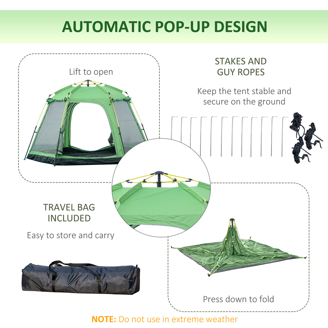 MCL 6 Person Pop Up Camping Tent, 2-Tier Design Backpacking Tent with 4 Windows 2 Doors Portable Carry Bag for Fishing Hiking, Green
