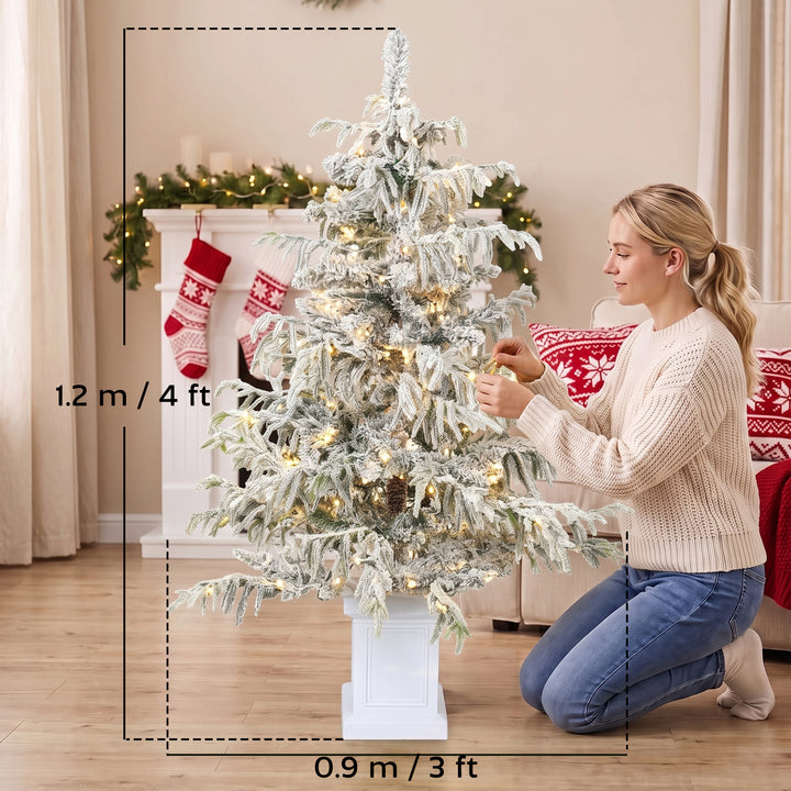 4ft Prelit Flocked Christmas Tree, Artificial Snow Flocked Spruce - view 3