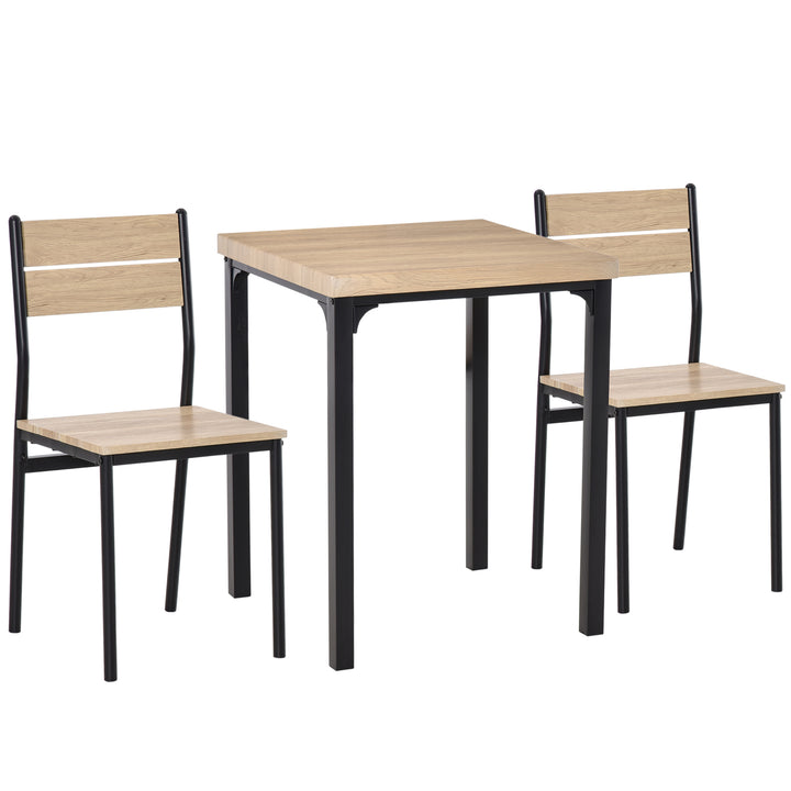 HOMCOM Small Dining Table with 2 Chairs with Natural Wood Finish, Metal Legs, High Back, Table Set for Bistro cafe Kitchen Breakfast Bar | Aosom UK