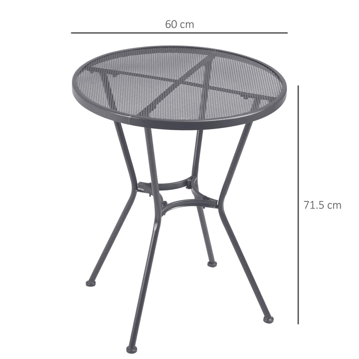 Outsunny 60cm Round Bistro Table, Metal Outdoor Furniture with Mesh Tabletop for Patio, Balcony, Dark Grey