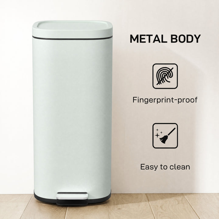 30L Kitchen Bin, Compact Pedal Bin with Soft-Close and Stay-Open Lid, 