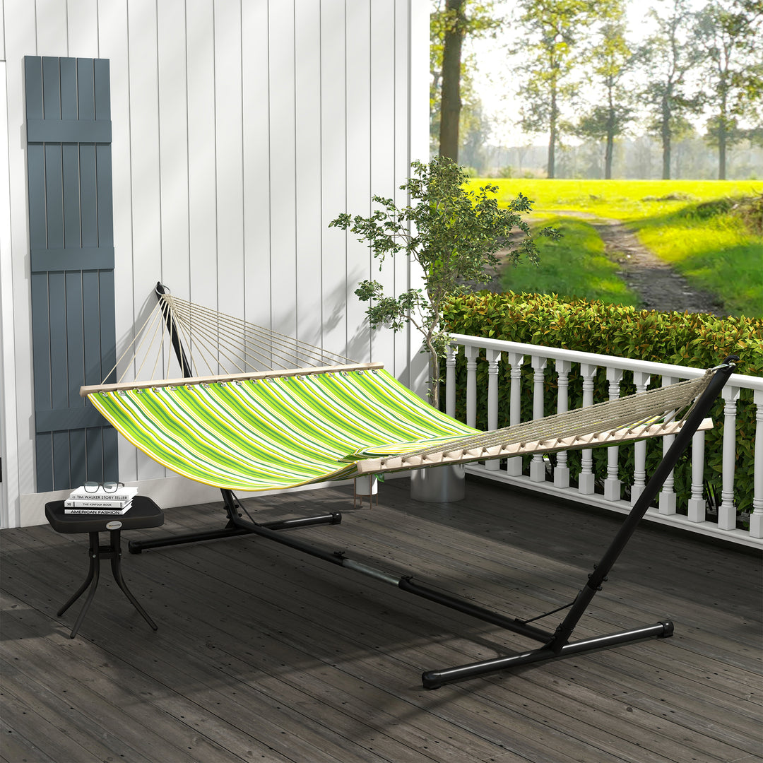 Outsunny Outdoor Garden Hammock with Stand, Double Cotton Hammock with Adjustable Steel Frame, Swing Hanging Bed with Pillow, for Garden | Aosom UK