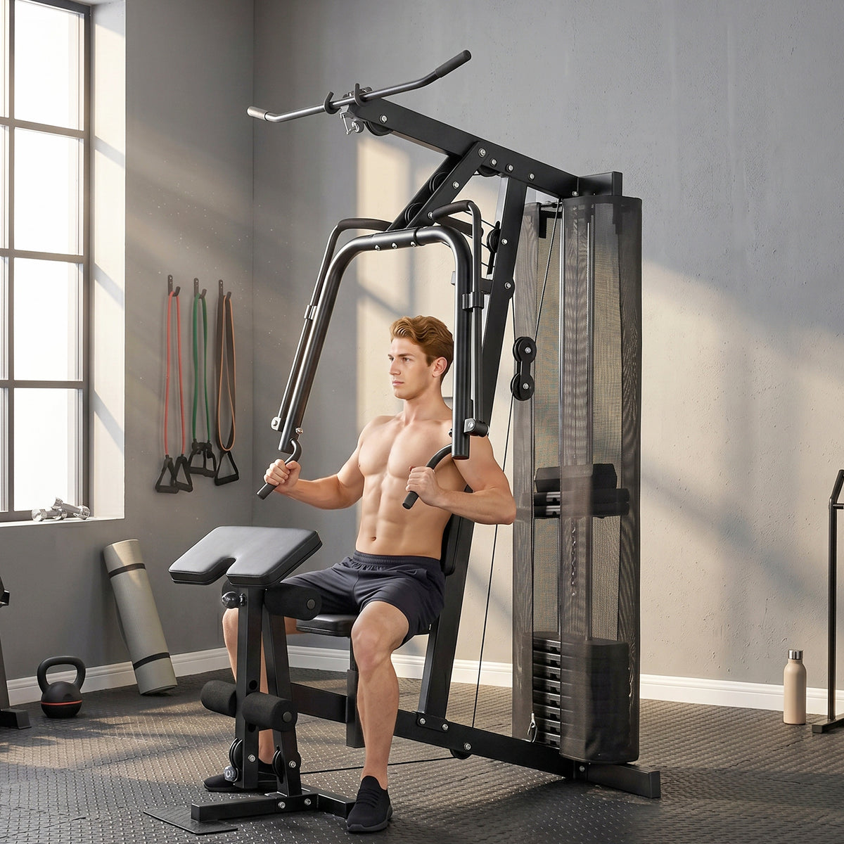 Multi Gym with Adjustable Seat and Back, All in One Home Gym Machine w