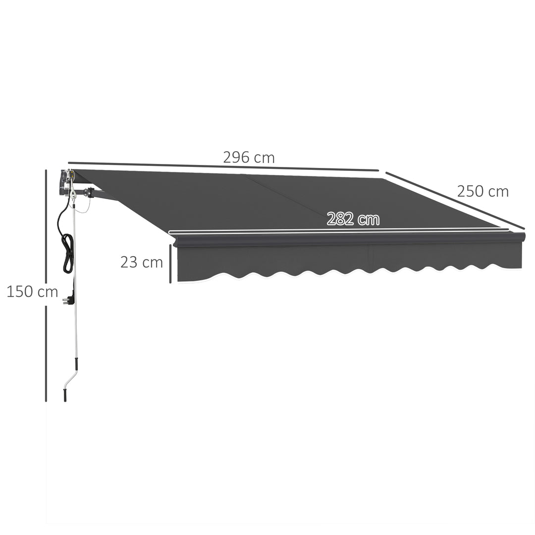 3 x 2.5m Electric Awning with Remote Controller, Aluminium Frame DIY Retractable Awning, UV30+ Sun Shade Canopy for Garden Patio Deck Door Window, Dark Grey
