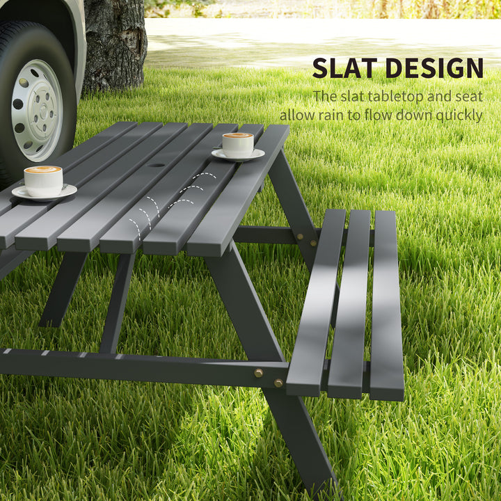 6 Seater Wooden Picnic Table Bench for Outdoor Garden or Patio with Parasol Cutout 150 cm Grey