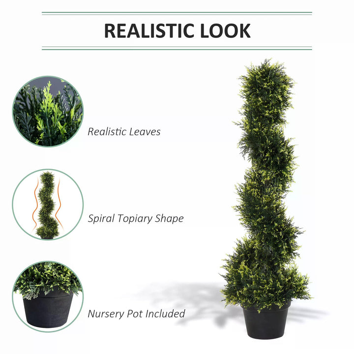 Outsunny Set Of 2 Artificial Tree 90cm/3FT Artificial Spiral Topiary Trees w/ Pot Fake Indoor Outdoor Greenery Plant Home Office Garden Décor Green