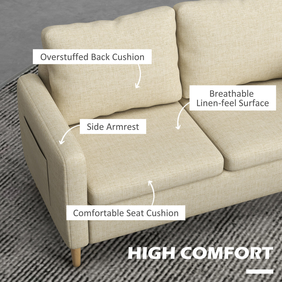 HOMCOM 143cm 2 Seater Sofa for Living Room, Modern Fabric Couch, Loveseat Sofa Settee with Wood Legs and 2 Pockets for Bedroom and Home Office, Beige