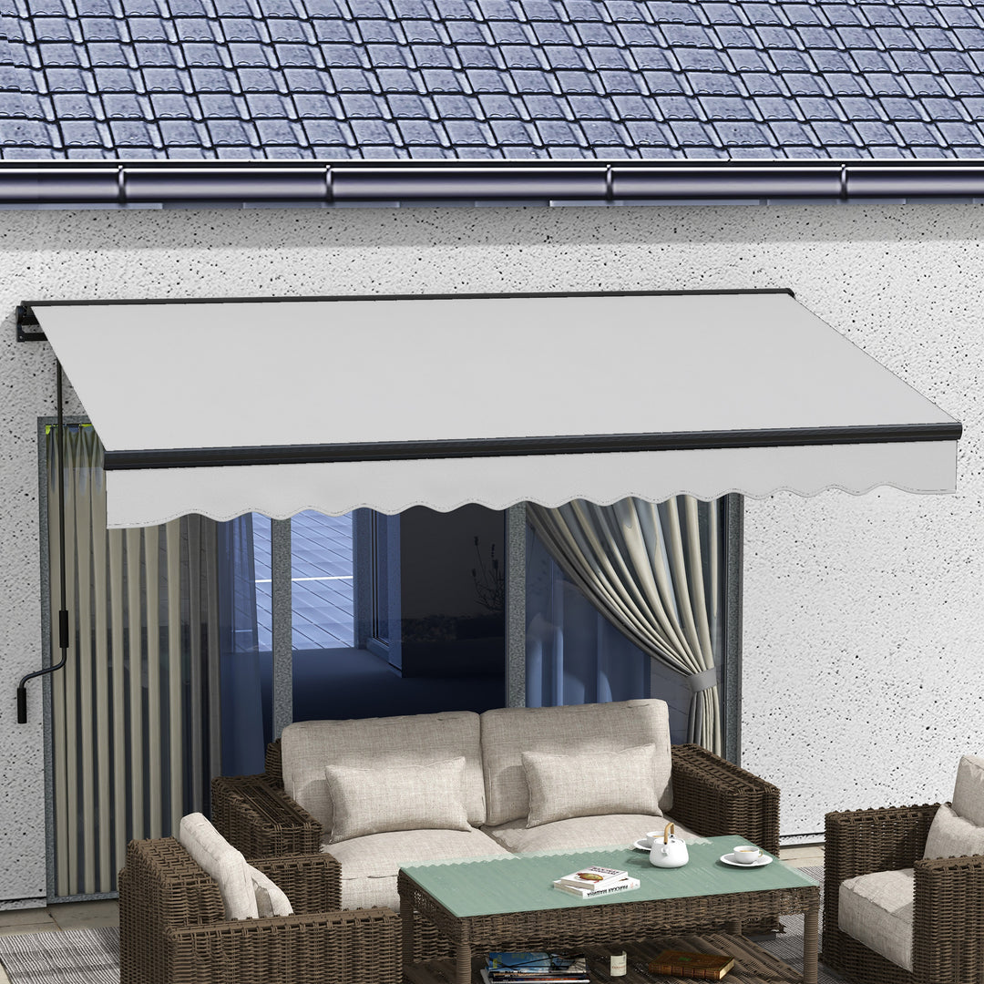 Outsunny 3.5 x 2.5m Aluminium Frame Electric Awning, Retractable Awning Sun Canopies for Patio Door Window, Light Grey | Aosom UK