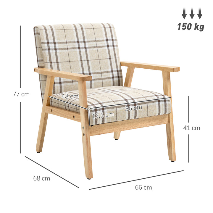 Modern One Seater Sofa for Living Room, Linen Fabric Small Couch with Rubber Wood Frame, Armrests, Lattice Pattern, Upholstered Armchair, Beige