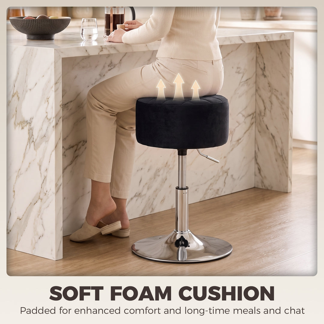 Bar Stool Adjustable Swivel Chair Velvet-Feel Seat 1 Piece, Black