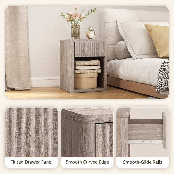Modern Bedside Table Set of 2, Bedside Cabinet with Drawer and Open Sh