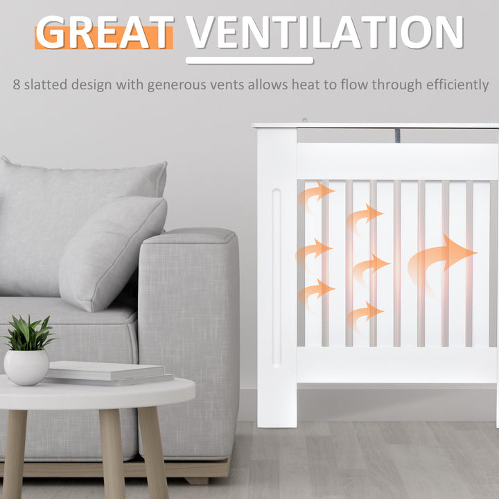 Slatted Radiator Cover Painted Cabinet MDF Lined Grill in White (78L x 19W x 81H cm)