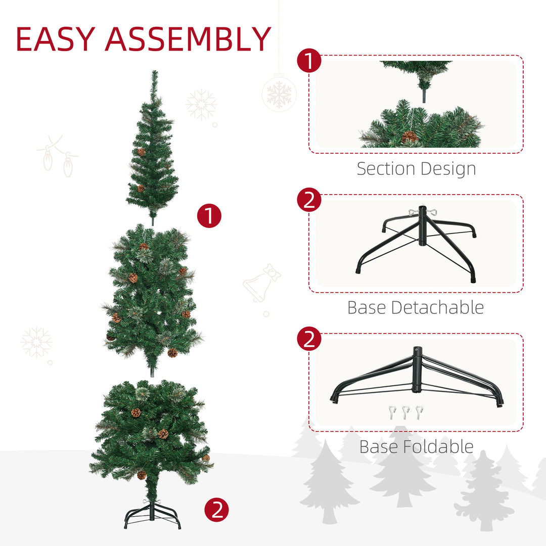 HOMCOM 6.5' Tall Slim Christmas Tree Artificial with Realistic Branches, 556 Tip Count and 27 Pine Cones, Xmas